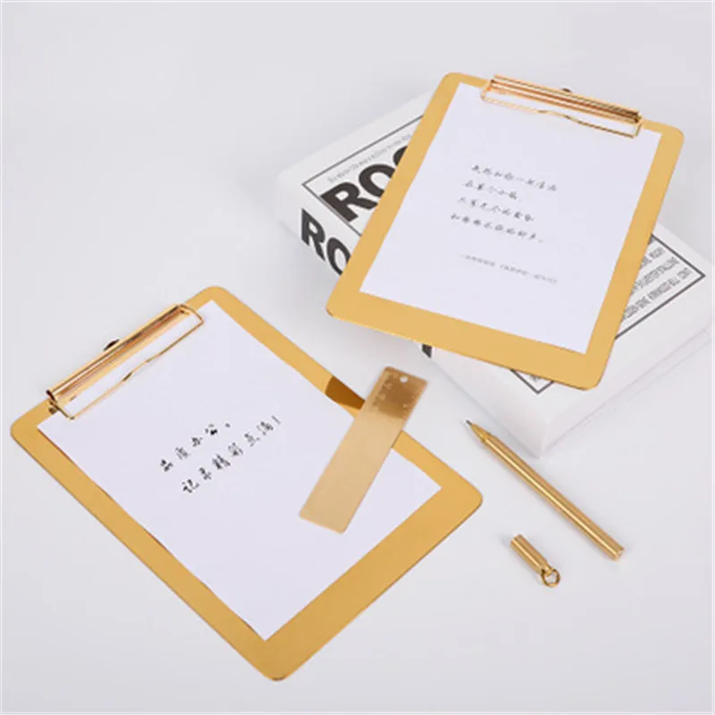 

Nordic writing splint gold stainless steel folder ins menu clip metal multi-function a4 panel clip