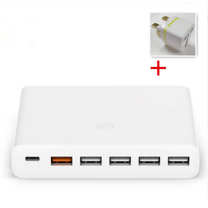 Add UK Adapter Оригинальное быстрое зарядное устройство Xiaomi QC3.0, 110-240 В, 60 Вт, 5 портов USB 1 type-C, выход QC 3,0, USB-C для iphone PAD, смартфона - Цвет: Add UK Adapter