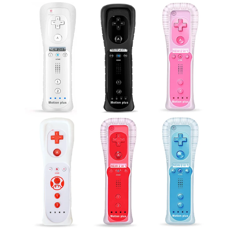 2 in 1 Wireless Remote Controller for Nunchuk Nintendo Wii Built-in Motion Plus Gamepad with Motion Sensor Silicone Case