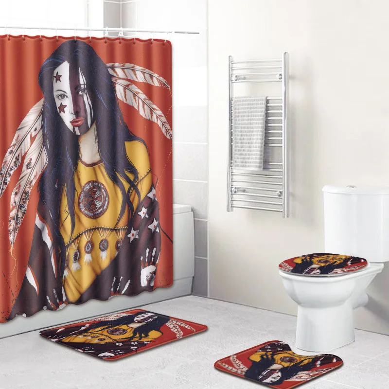 4 шт. абстрактное искусство Африканский Американский Душ Занавес Набор ковриков крышка унитаза набор ковриков для ванной Аксессуары для ванной комнаты шторы с крючками
