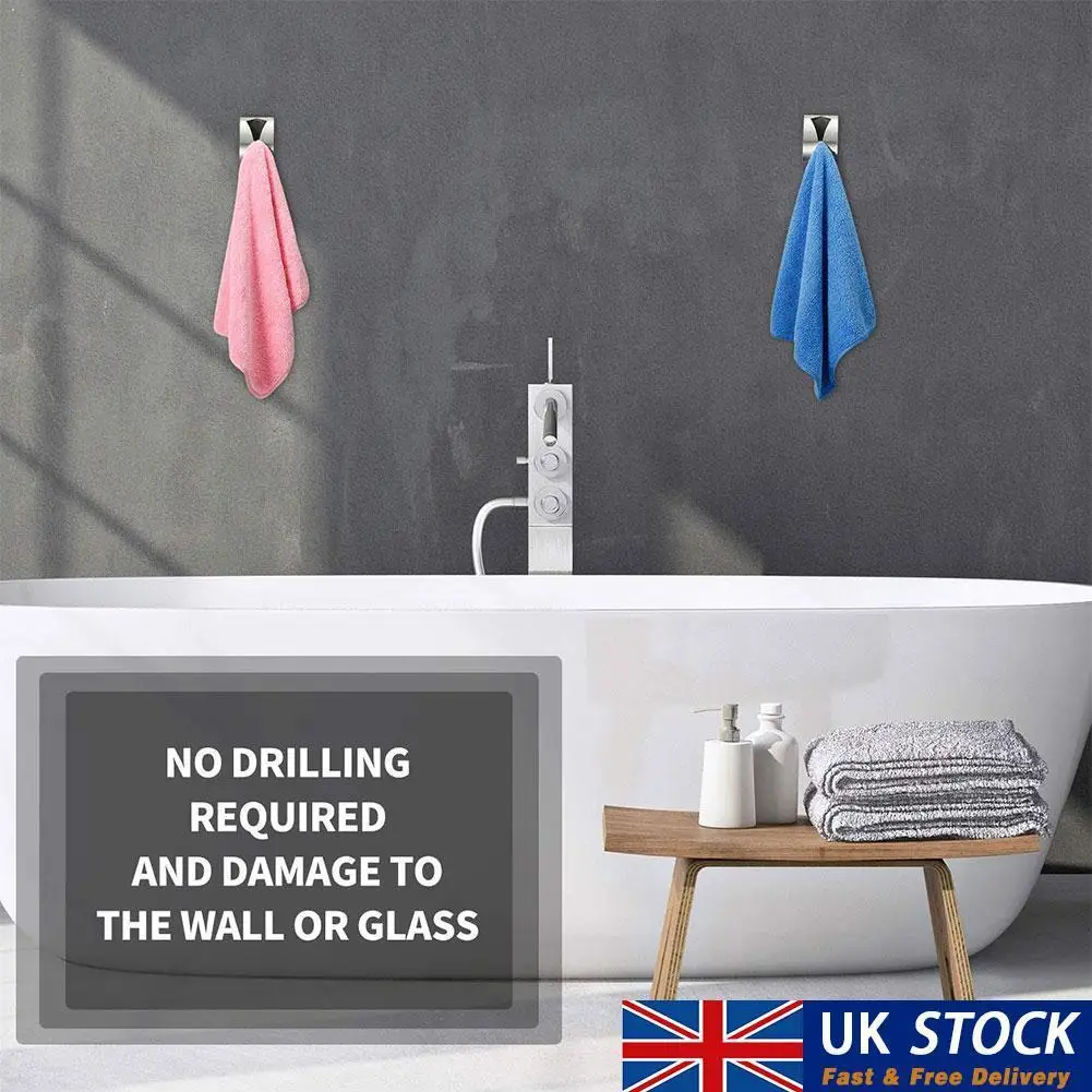 

1pc Strong Self Adhesive Hooks Invisible Stainless Hooks Wall Door Steel For Bathroom Holder Wall Hook Hanger Towel Kitchen W3T8