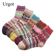 Urgot, 5 пар носков, женские зимние, женские, винтажные, зимние, мягкие, теплые, толстые, толстые, вязаные, шерстяные, с геометрическим принтом, удобные, Mujer