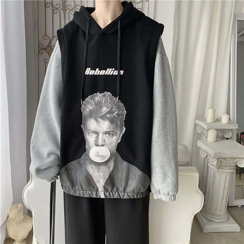 Woherb Harajuku BF модные толстовки с капюшоном и длинным рукавом с принтом в стиле пэчворк винтажная Женская толстовка в Корейском стиле уличная одежда 91323