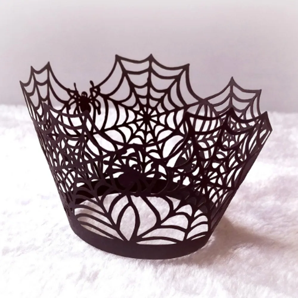 

Halloween Hollow Paper Cup Spider Web Pumpkin Horror Castle Cake Wrap for Halloween Party Home Suppllied 12pcs/set