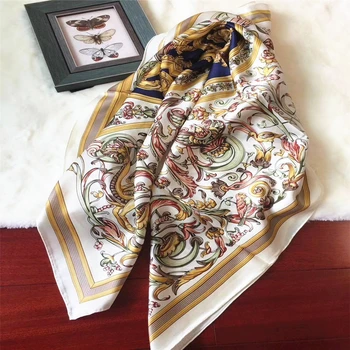 

2020 100% Twill Silk Scarf Women 's Printing Shawl Fashion Scarf Hair with Square Scarf Women 's Bandage Neckband Scarf 110×110
