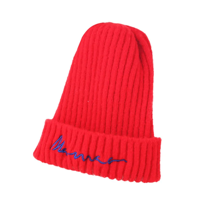 Unisex 50-54CM Children Pure Color Letter Keeping Warm And Simple Knitted Wool Hat Cap Winter Popular Cap 30SE02 (1)