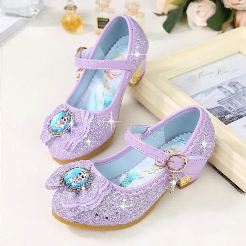 Sapatos de princesa de couro meninas, Salto alto infantil Elsa Dancing, Sandálias Anna, Sapatos de festa para crianças, verão