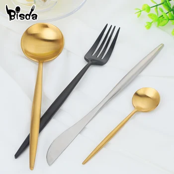 

4Pcs Cutlery Set 18/0 Stainless Steel Dinnerware Silverware Dinner Kinife Fork Spoon Teaspoon Western Flatware Set Dropshipping
