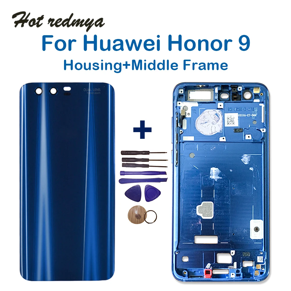 Для huawei Honor 9 средняя рамка пластина+ задний корпус для Honor 9 крышка батареи запасные части с инструментами