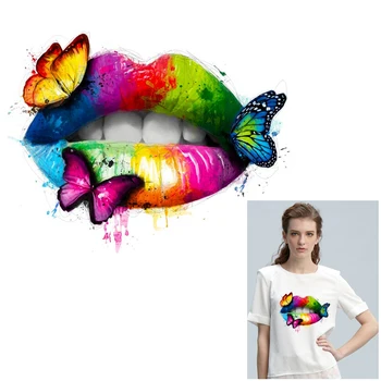 

Iron-On Transfers Colorful Sexy Lip Heat Transfer PVC Patch For Clothes Thermal Transfer Hot Vinyl Iron Stickers Apparel Decor