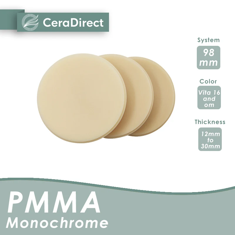 

Ceradirect Monochrome PMMA Block Open System (98mm)-18mm（5pcs）——for Dental Lab CAD/CAM