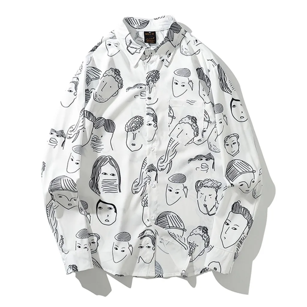Funnyshirt, блузка с принтом, с длинным рукавом, на пуговицах, Мужская одежда, повседневная, с принтом лица, Рождественская рубашка, новогодние, вечерние, блузка, топ, блузка - Цвет: WH