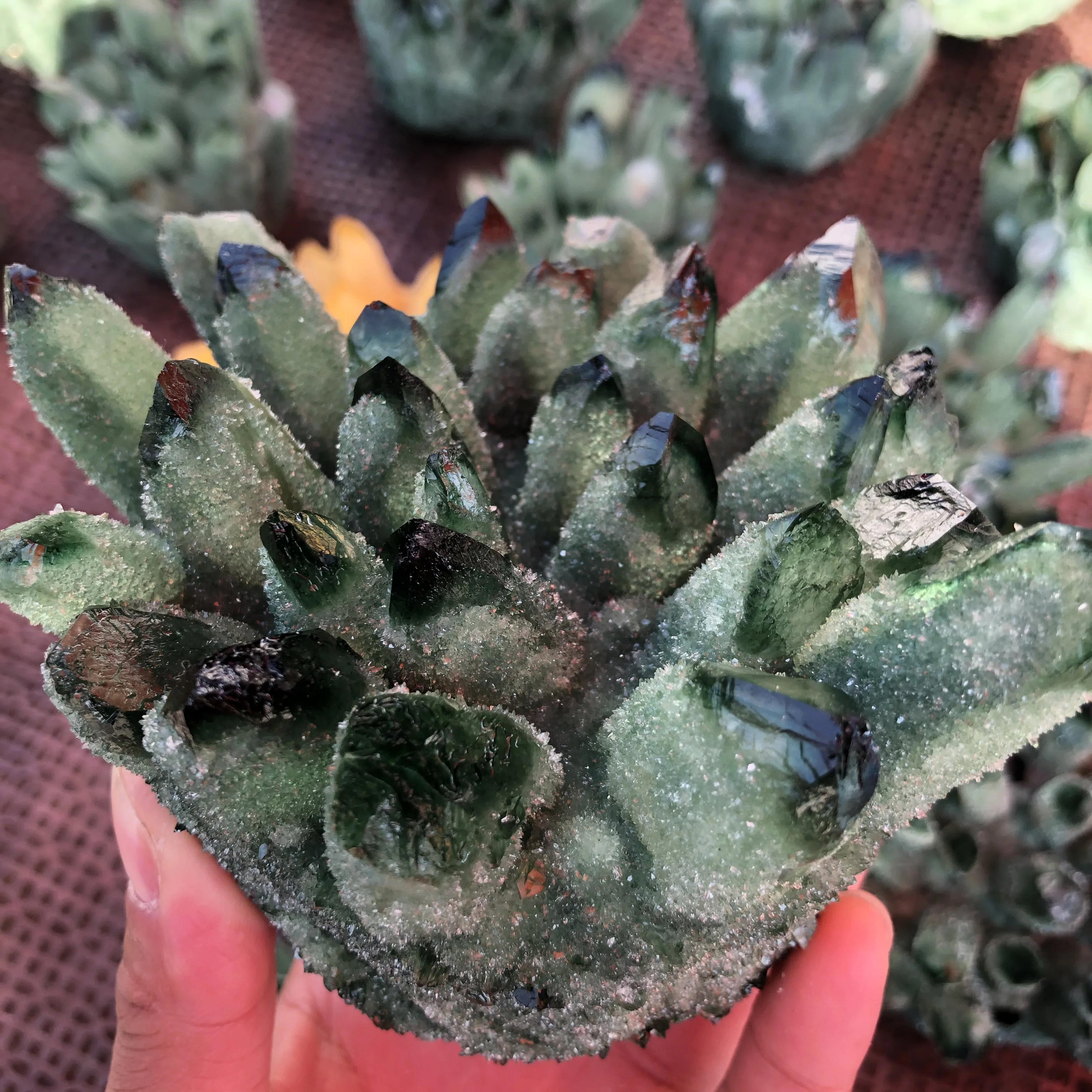 650G Verde Naturale Fantasma Fantasma Cristal De Quartzo Cluster Cura Espécime