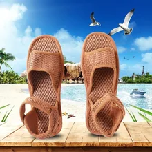 Zapatos de verano para mujer, Sandalias cómodas de malla marrón, zapatos de playa Vintage para mujer, sandalias con gancho de cabeza redonda y tacón plano