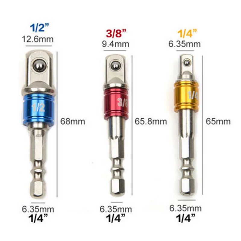 3pcs Socket Adapter Set 1/4inches 3/8inches 1/2inches Electric Impact Driver Hex Drill Bit Power Tool Accessories