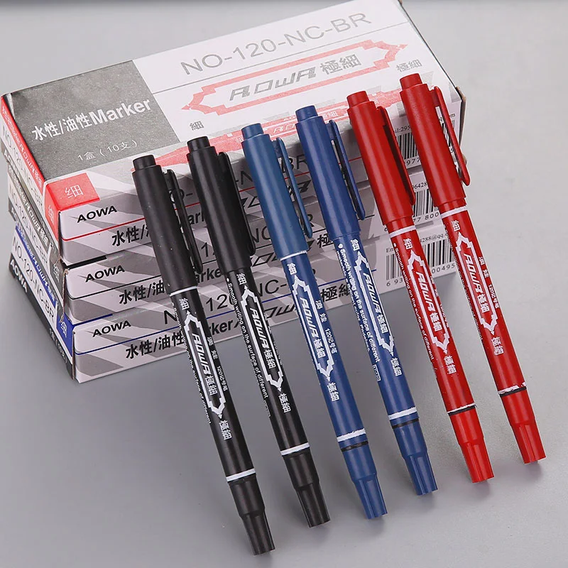 Funnydog High Quality Waterproof Permanent Dual Tip 0.5/1.0MM Nib Black Blue Red Art Marker Pen Student School Office Stationery