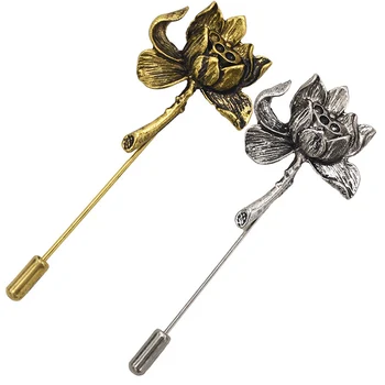 

Retro brooches selling most popular men metal Stick lotus lapel pin broches for women suit brooch boutonniere jewelry