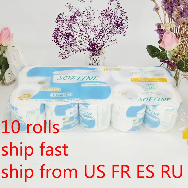 

10 roll/lot White toilet paper soft absorbent high-quality toilet paper 3 lay Toilet Paper Home Kitchen Toilet Tissue roll paper