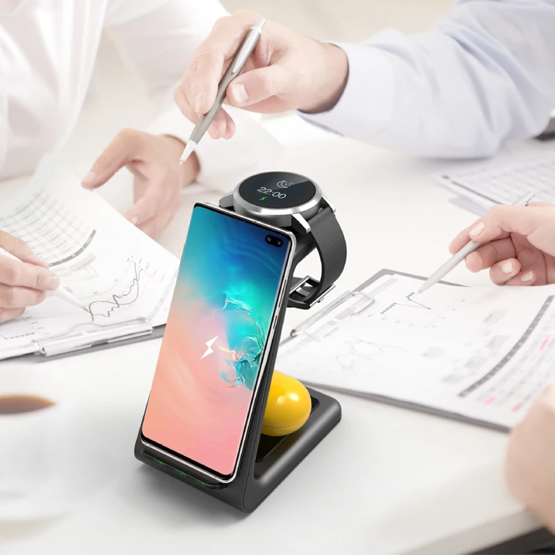 3 в 1 Qi зарядное устройство для iPhone X 8 XR samsung S10 быстрая Беспроводная зарядная подставка Док-станция зарядное устройство для samsung galaxy watch активные почки