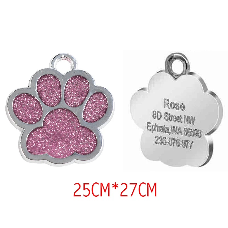 27x25mm Pink Персонализированные индивидуальные собаки ID тег гравировка металла Pet Cat имя метки ошейник аксессуары кулон табличка блеск брелок - Цвет: 27x25mm Pink
