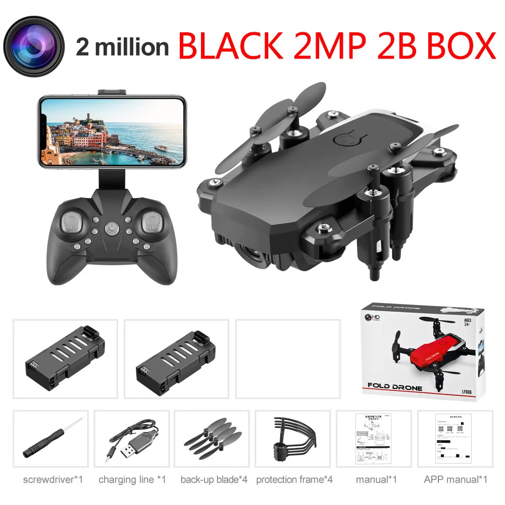 Black 2MP 2B LF606 квадрокоптер мини Дрон с 4K камерой HD складные дроны один ключ возврат FPV Следуйте за мной RC вертолет Квадрокоптер детские игрушки - Цвет: Black 2MP 2B