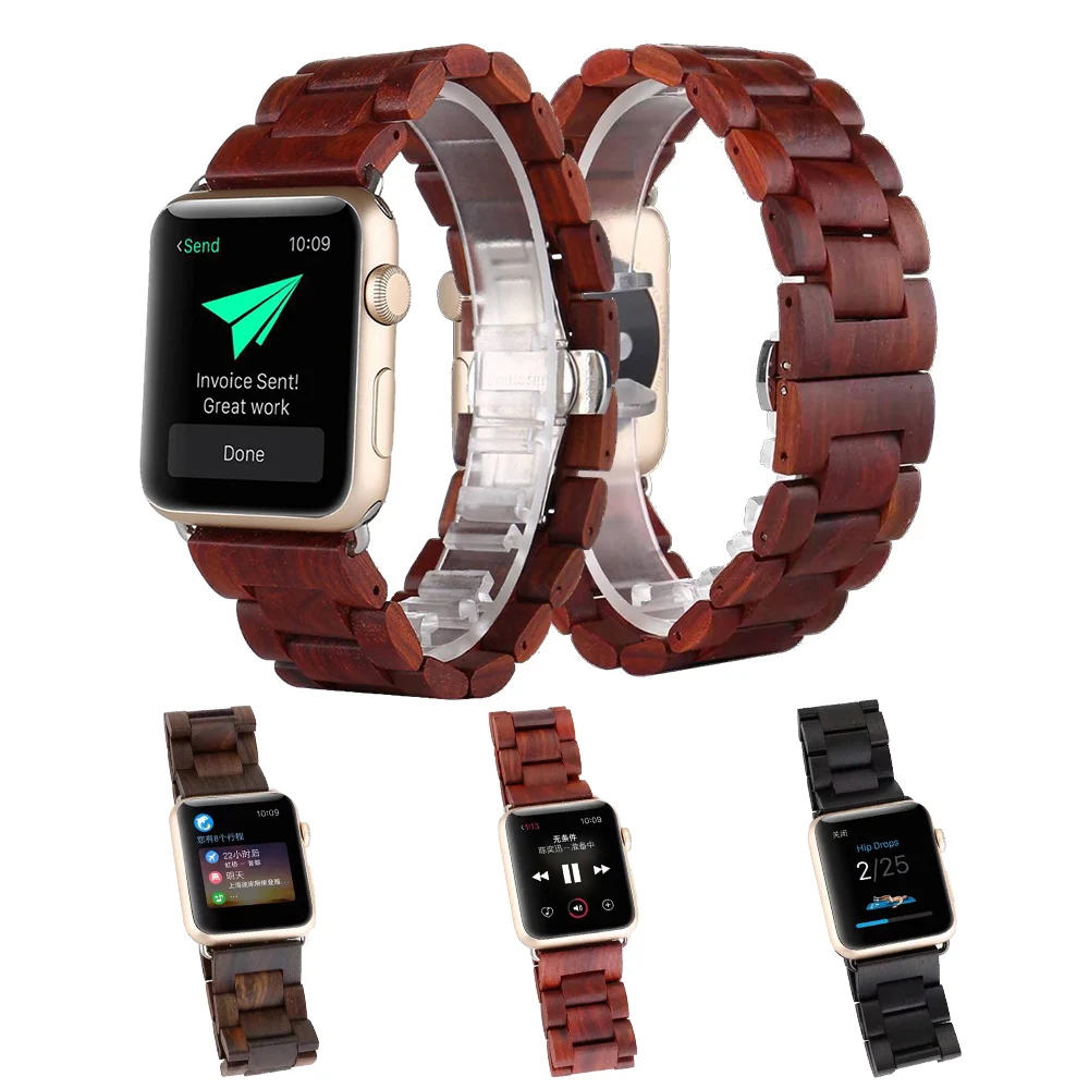 Высококачественный деревянный ремешок для часов Apple Watch 5, 4, 3, 2, ремешок 44 мм, 40 мм, 42 мм, 38 мм, Сменные аксессуары для часов iWatch 5, 4