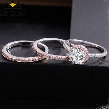 

3/pcs Inlaid Cz Zircon Rings Set For Women Creative Rose Gold Color Diamonds Elegant Ball Wedding Woman Ring Set Jewelry Gifts