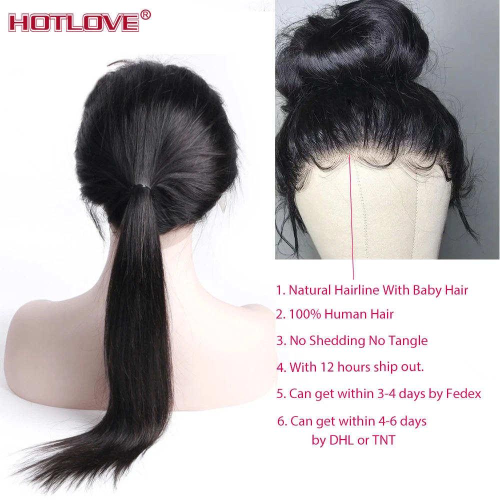 360 Lace Frontal Human Hair Wigs For Black Women Remy 150% Density Brazilian Straight Hair Lace Frontal Wigs With Baby Hair