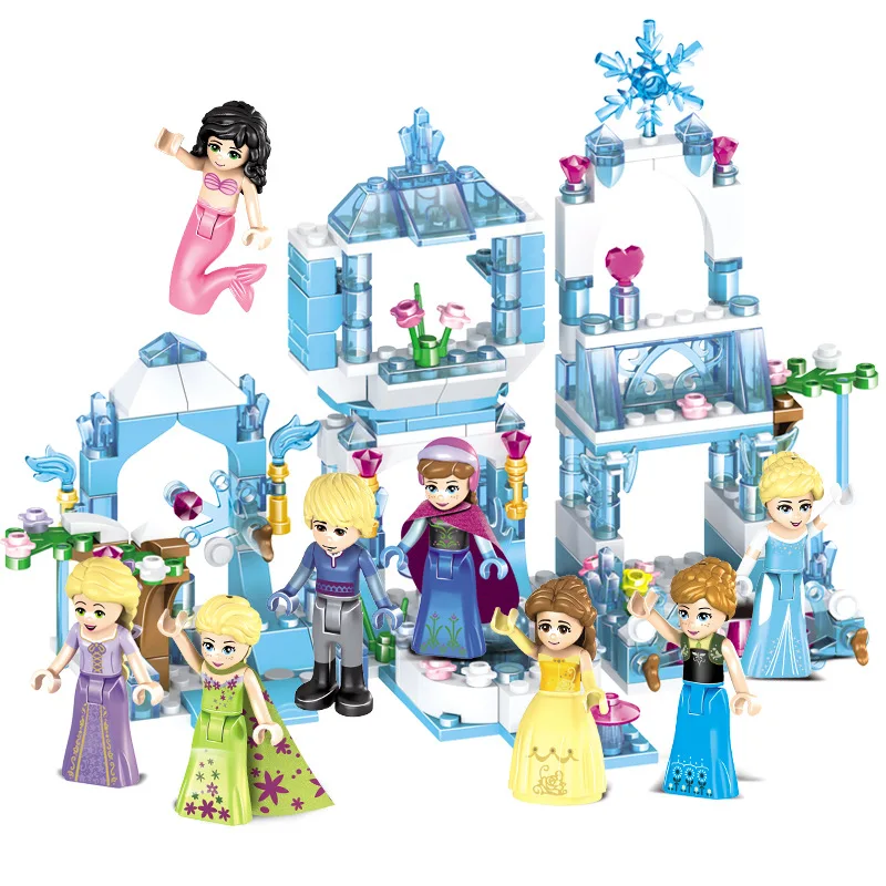 

8 in 1 Princess Mermaid Elsa Anna Ice Castle Model Building Blocks Kit Mini Figures Toys Girl Kids Birthday Christmas Gifts
