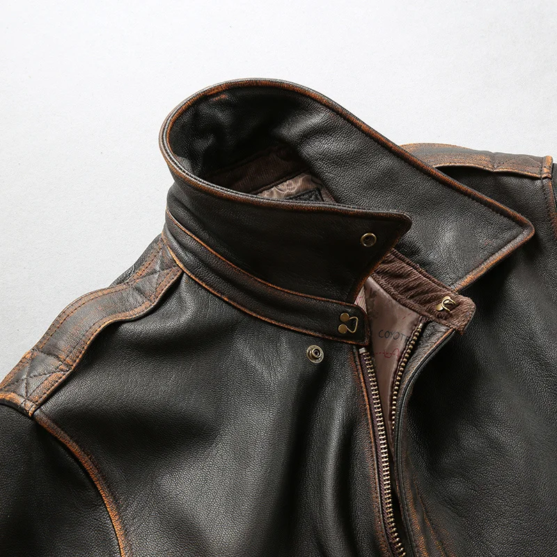 men's winter genuine leather coats & jackets America air force A2 flight jacket men vintage genuine leather jacket men goat skin bomber jacket male stylish pilot coat brown cowhide jacket mens