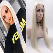 Bombshell, белый, прямые синтетические 13*3 волосы, завязанные вручную, на кружеве, парики без клея, термостойкие волокна, волосы средней длины для женщин