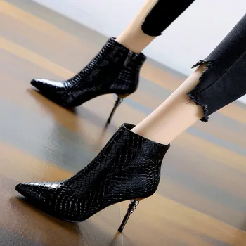 

Fine With Sharp Patent Leather High With Boots 2019 Winter Side Short Boots Woman Boots