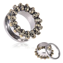 1 пара, модные, с черепом, головкой, цветком, стальные ушные датчики, пробки, тоннель, винтовые расширители Для Пирсинга Ушей для женщин, ювелирные изделия для тела 6-20 мм