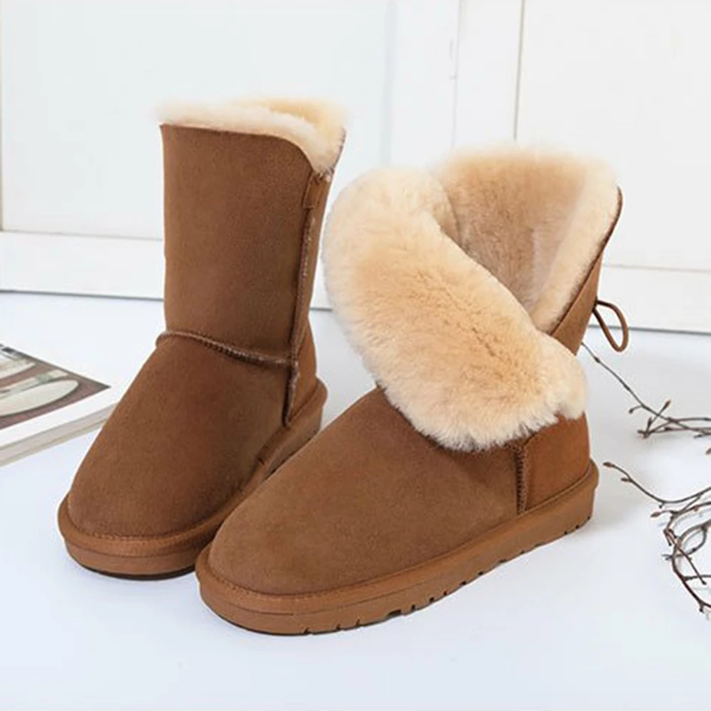 brown PSLD/женские ботинки на меху; Новинка года; Сезон Зима; u han edition; кожаные короткие ботинки цилиндрической формы; обувь на плоской подошве - Цвет: brown