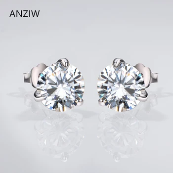 

Luxury 925 Sterling Silver Round Cut Stud Earrings 3 Prongs Lover Women Engagement Stud Earrings Wedding Party Jewelry