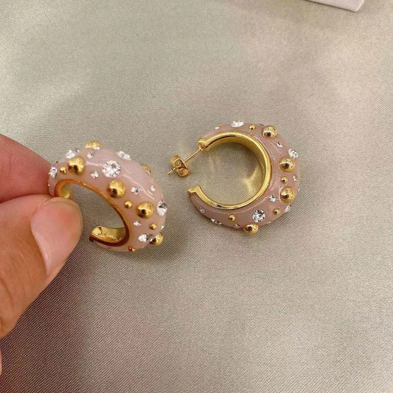 Resin Chunky Hoop Earrings For Women Gold Beads Bold Hoop Earrings Luxury  Brand Designer Dupl Jewelry Pink - Hoop Earrings - AliExpress