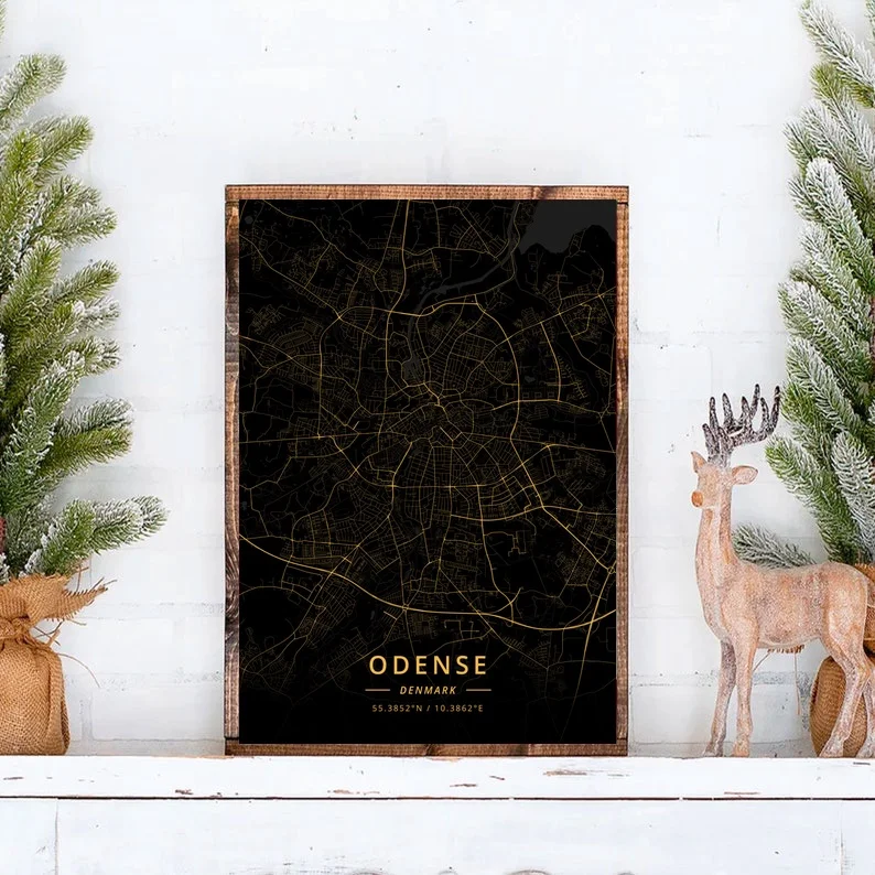 Odense Map Дания Карта города карта дома принт подарочная плакат карты