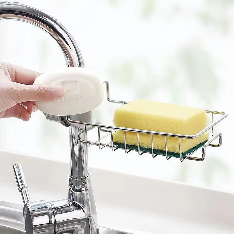 Ellen Kitchen Faucet Drain Basket Stainless Steel Storage with Hook Shower Shelves Holder ELF801