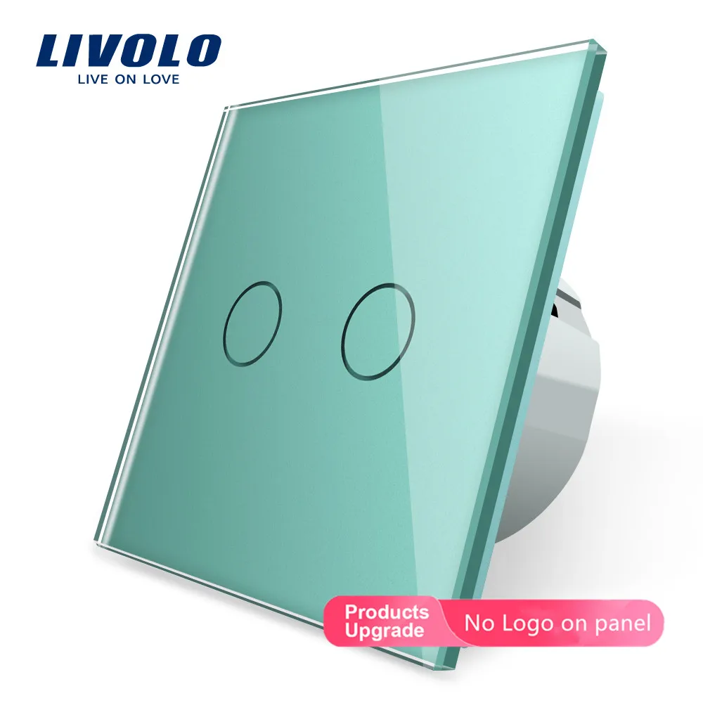 Green-No logo Livolo 2 банды 1 способ настенный светильник сенсорный выключатель, настенный домашний выключатель, панель с кристаллами, стандарт ЕС, 220-250 В - Цвет: Green-No logo