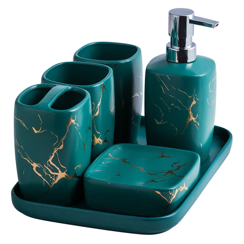 TOP Simplified ins Ceramic Sanitary Bath Five-piece Washing Set Toilet Set bathroom accessories set soap dispenser toothbrush