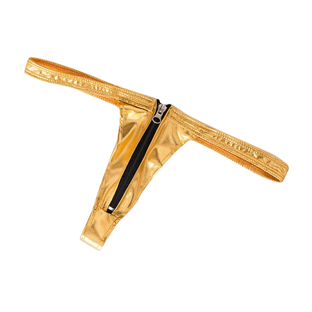 Women's Shiny Leather Zipper Front Thong Underwear T Back Nightwear Solid Color