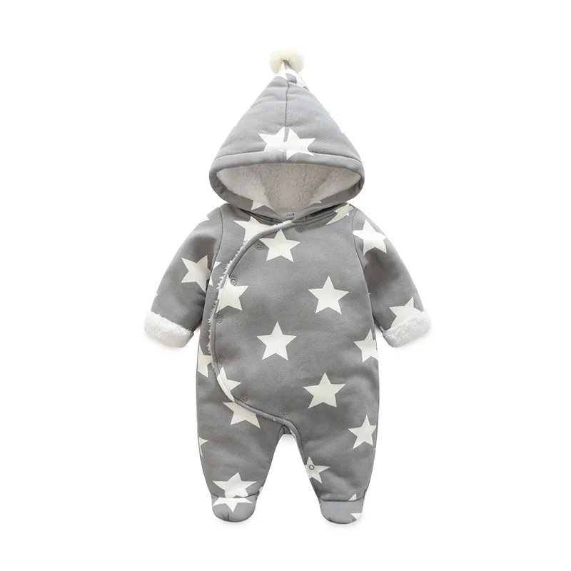 Зимние детские комбинезоны для младенцев, флисовая одежда, комбинезон с капюшоном для маленьких мальчиков и девочек, костюм, плотная теплая верхняя одежда для малышей - Цвет: Gray