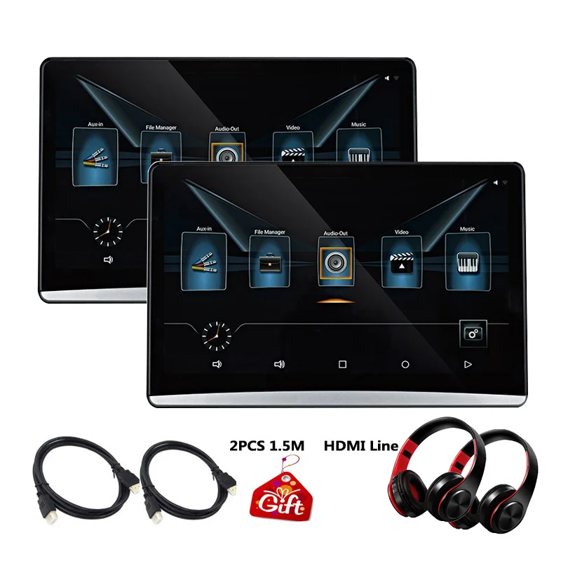 11,6 дюймов Android 9,0 подголовник монитор автомобиля MP5 1920*1080 FHD 1080P видео плеер сенсорный экран с wifi/Bluetooth/USB/SD/HDMI/FM - Цвет: 2 monitor 2 headset