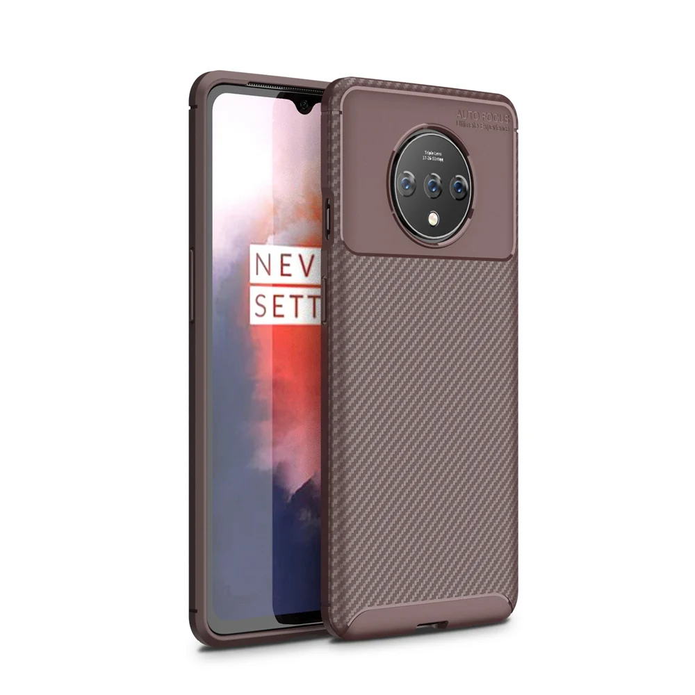 OTAO, мягкий силиконовый чехол для OnePlus 7 7T Pro 6 6 T, однотонный чехол из углеродного волокна для One Plus 7T Pro, противоударный чехол-бампер из ТПУ - Цвет: Brown