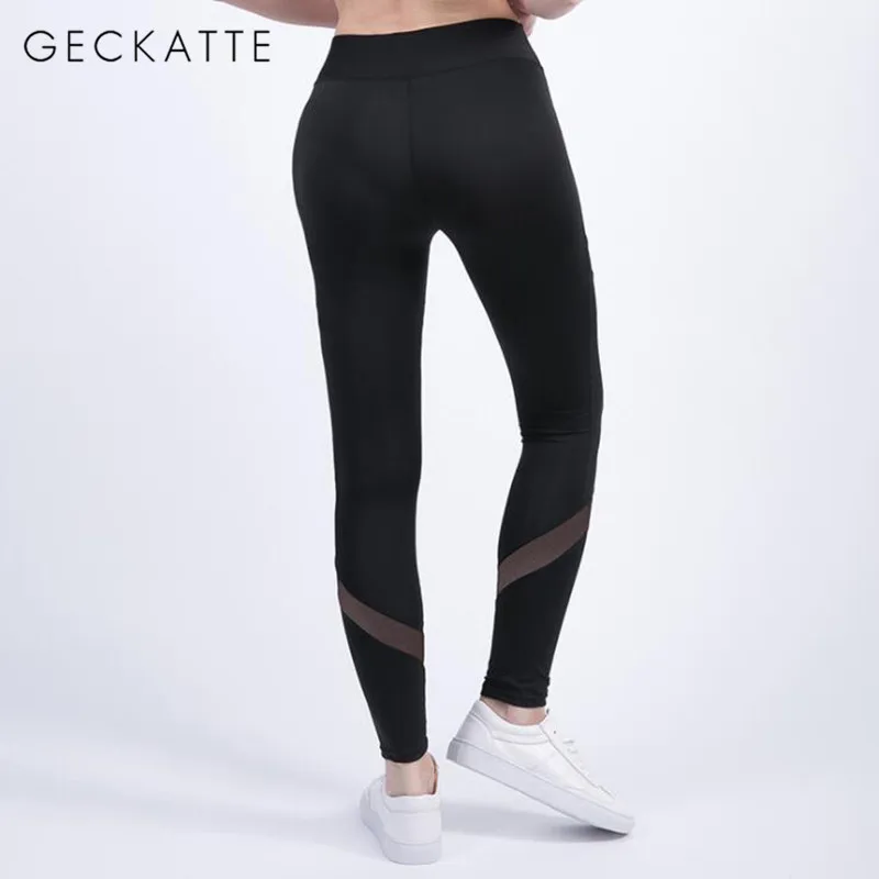 GECKATTE, черные, сетчатые, высокая талия, сексуальные, прозрачные, леггинсы для женщин, для фитнеса, спорта, спортзала, Стрейчевые штаны, повседневные, эластичные, спортивная одежда, Gymwear