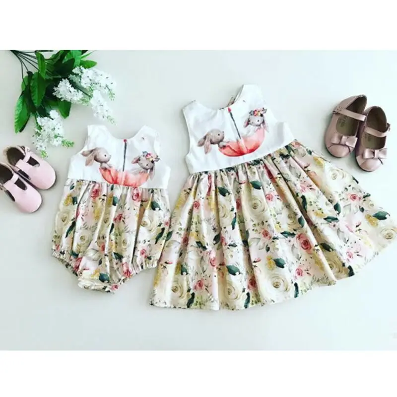 Easter Bunny Clothes Newborn Kids Baby Girl Sister Matching Romper Dress Print Outfits | Детская одежда и обувь