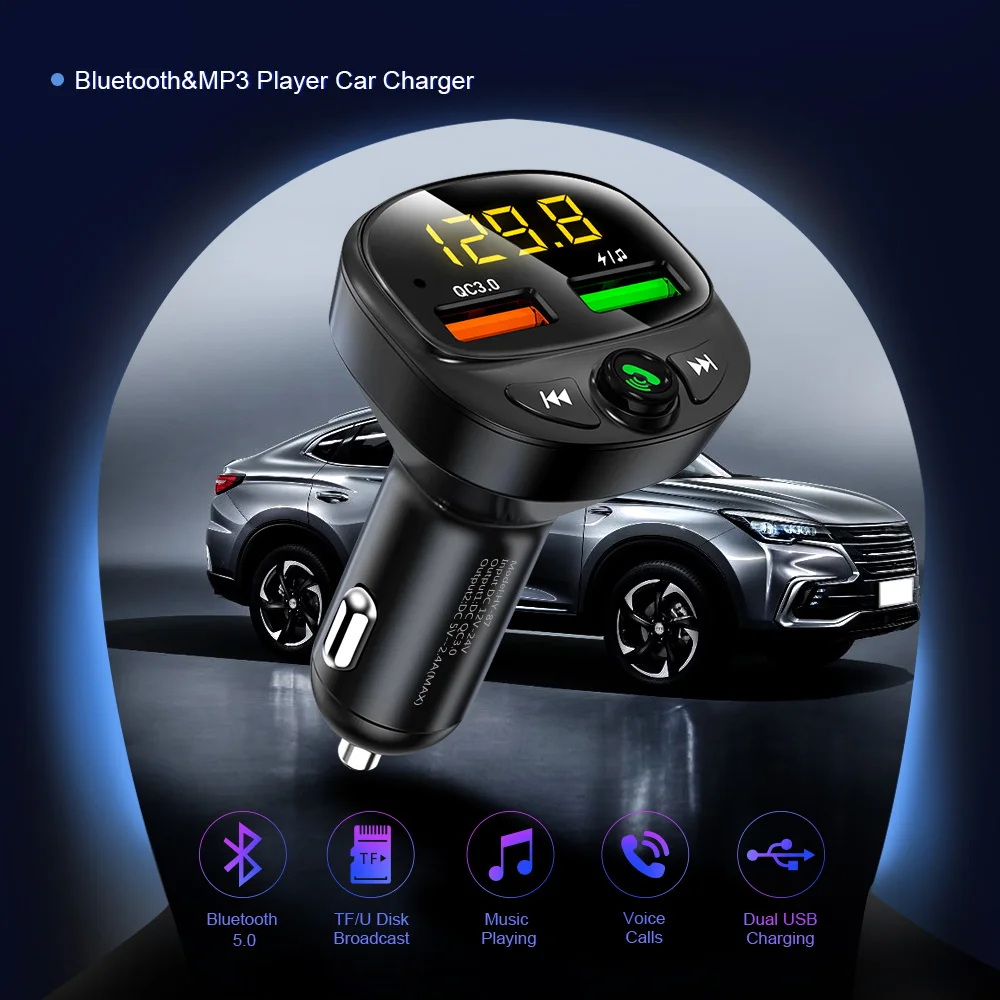 Автомобильное зарядное устройство Udyr 3,0 A quick charge, Bluetooth, двойной USB, зарядное устройство для телефона, fm-передатчик, быстрая зарядка, MP3, TF карта, музыкальный автомобильный комплект