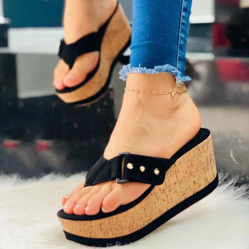 Sandalias de cuña con suela de corcho para mujer, chanclas informales de playa, zapatos plataforma, zapatillas de verano|Sandalias de mujer| - AliExpress