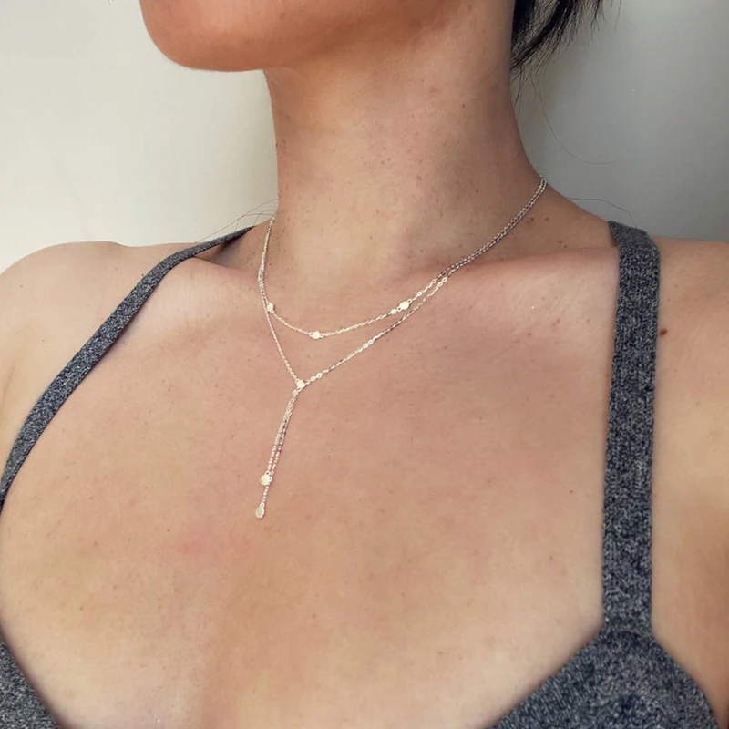 

Многослойное Y-образное ожерелье из нержавеющей стали, минималистичное ожерелье с кисточкой, модное индивидуальное ожерелье, ювелирные подарки
