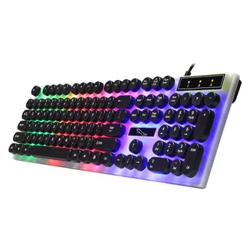 

Glowing Keyboard with Round Keycaps for PC/Laptop Retro Gaming Backlit Keyboard for Computer Gamers